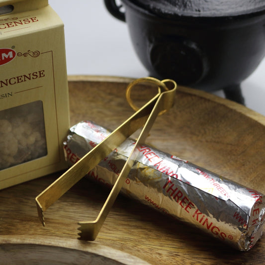 Charcoal Tongs Brass 14cm- For Use With Charcoal Discs