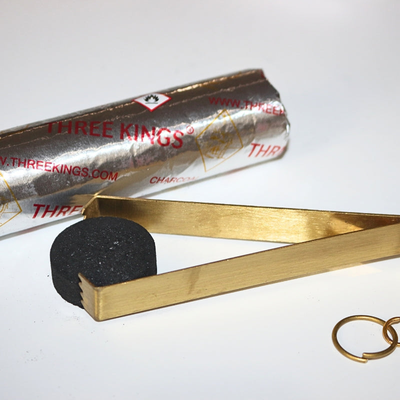 Charcoal Tongs Brass 14cm- For Use With Charcoal Discs