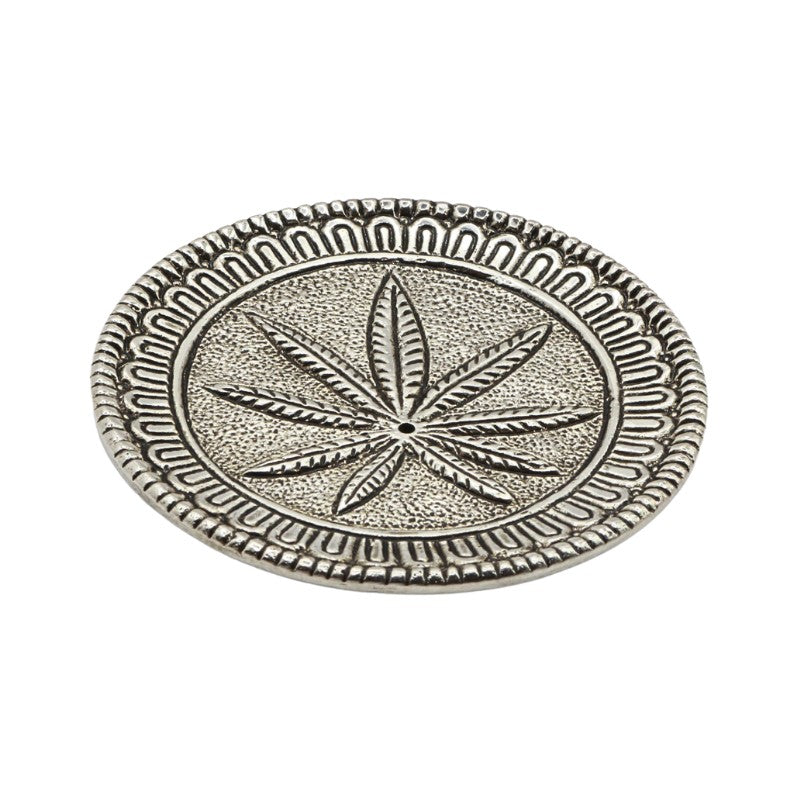 aluminium incense burner with hemp leaf