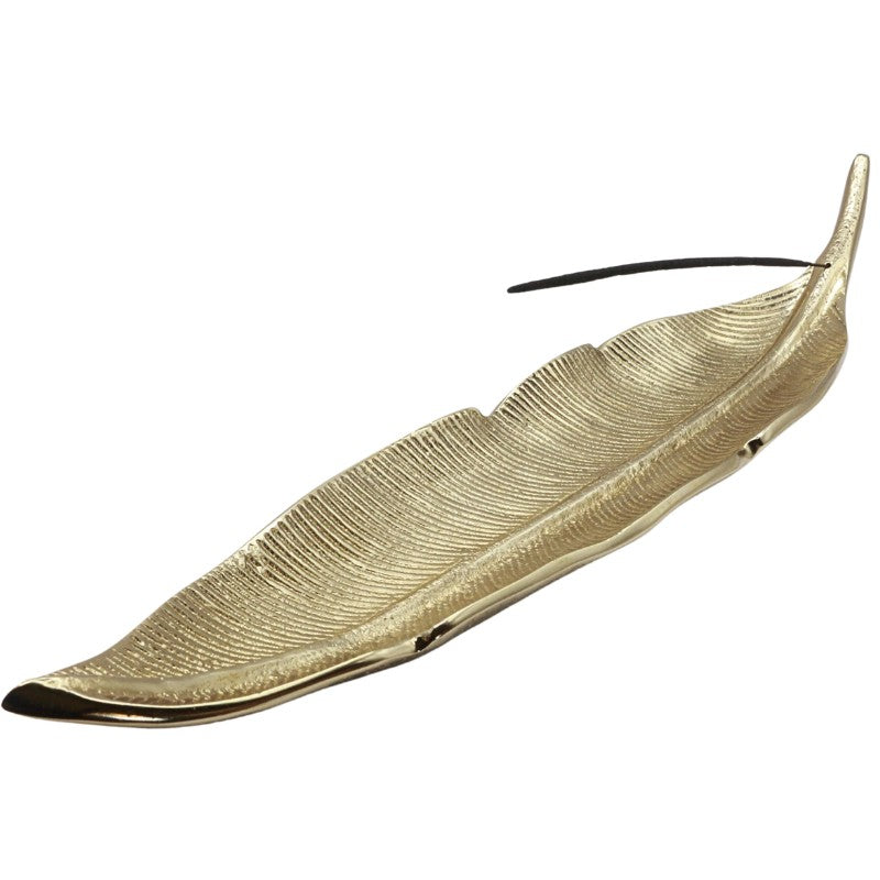 incense stick in a gold Aluminium Incense Burner- Leaf Plate 40cm