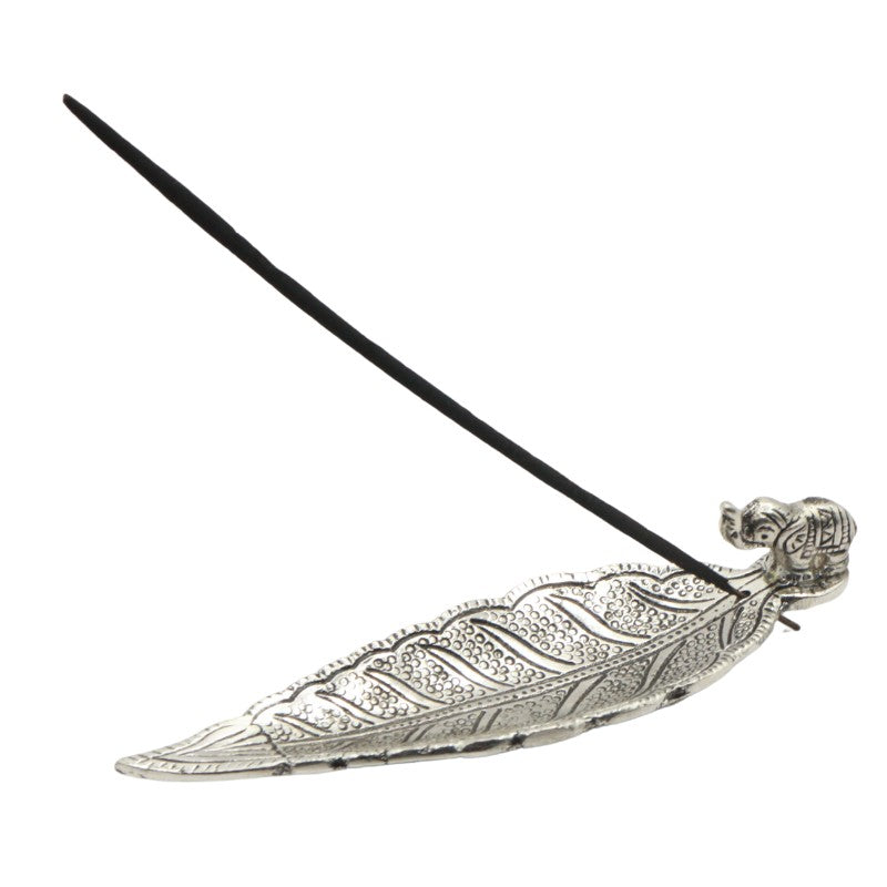 Aluminium incense burner with elephant holding an incense stick