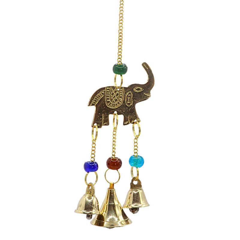 brass bells with elephant and coloured beads