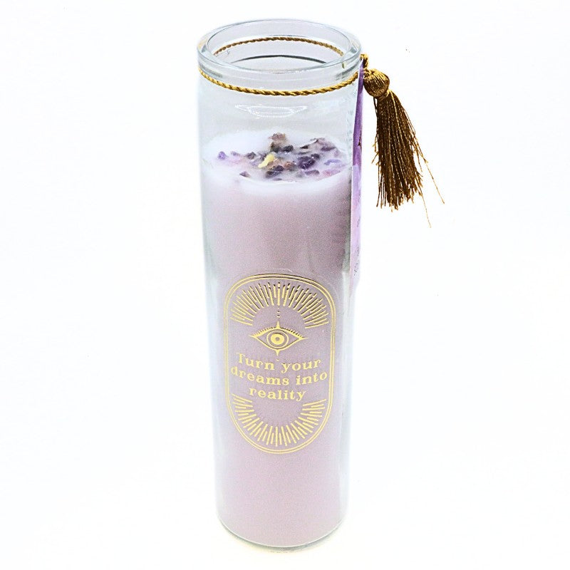 violet blackberry scented candle in glass tube