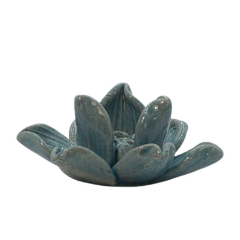 Ceramic Incense Stick Holder in the shape of a lotus- blue