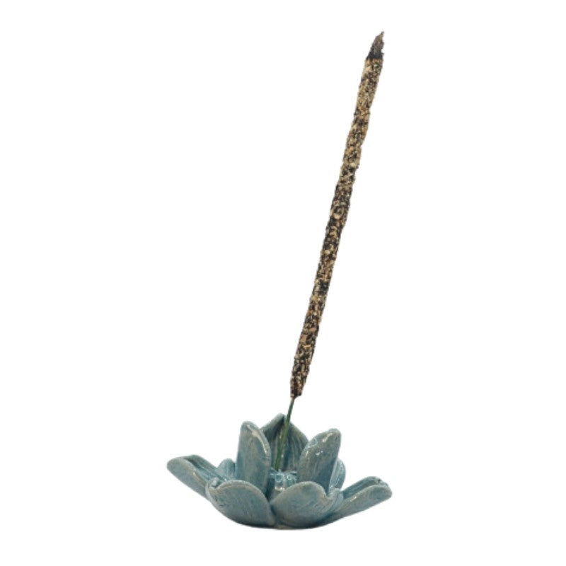 Ceramic Incense Stick Holder in the shape of a lotus holding an incense stick