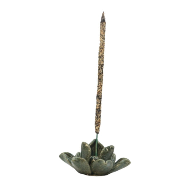 Ceramic Incense Stick Holder in the shape of a lotus holding an incense stick