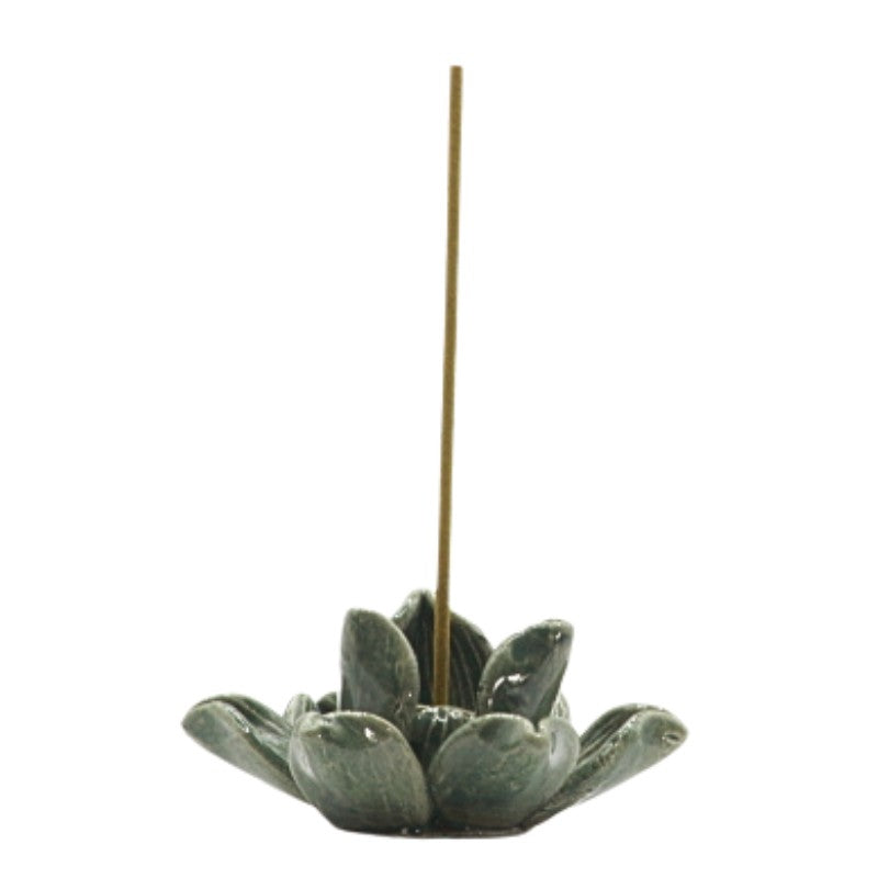 Japanese Incense in a green ceramic Lotus Incense Stick Holder