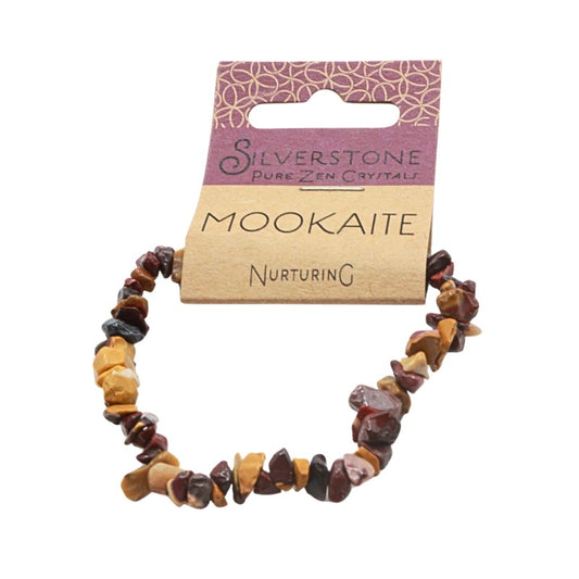 Mookaite stone bracelet on a 'Silverstone Pure Zen Crystals' card with a white background