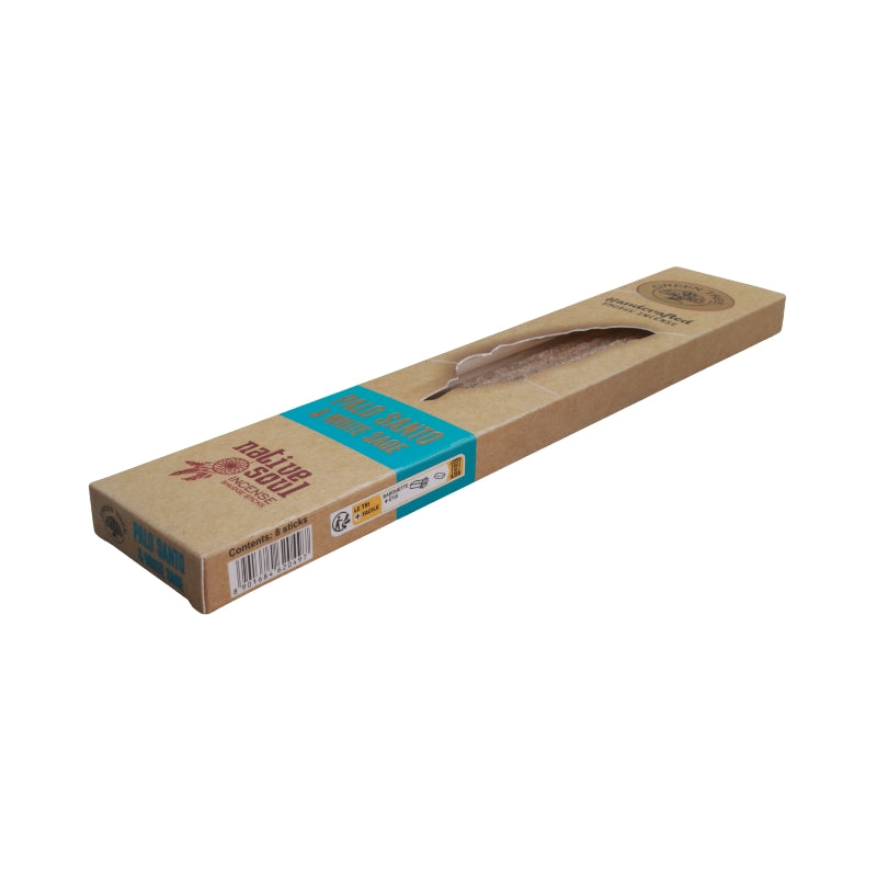 brown and blue box of incense on white background