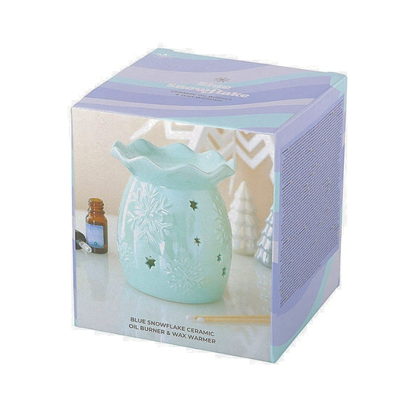 square blue packaging box for a blue snowflake oil burner