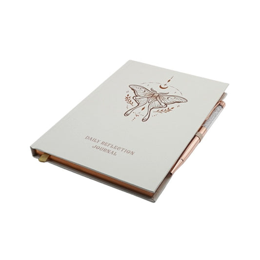 Journal with butterfly illustration and 'Daily Reflection Journal' text on a white background
