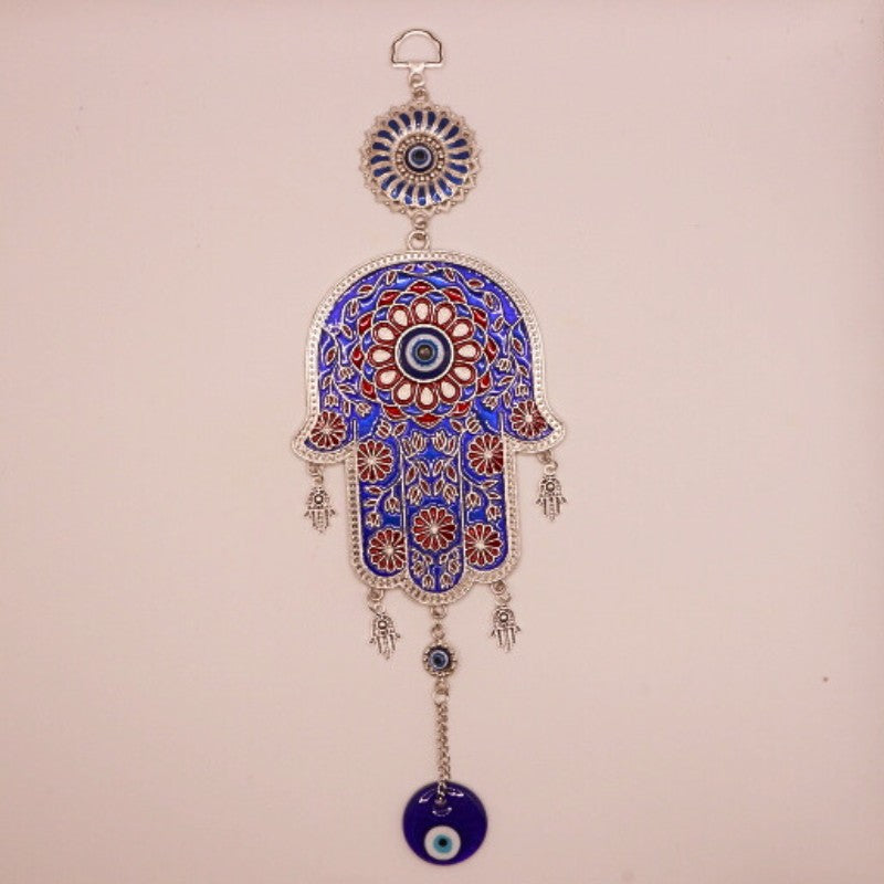 hamsa hand metal hanging decoration with evil eye beads