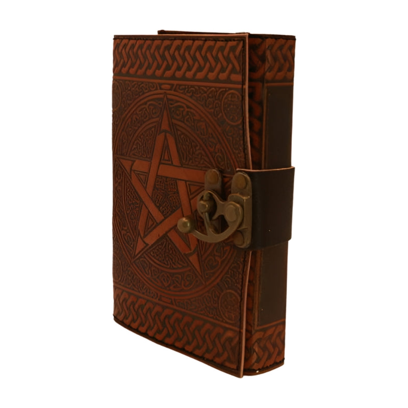Pentacle Leather Locking Journal / Book Of Shadows 18x12cm- Dark Brown