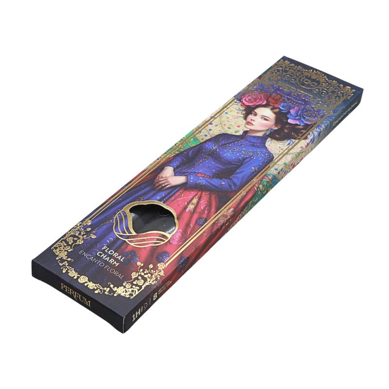 Perfume incense box with artistic design on a white background