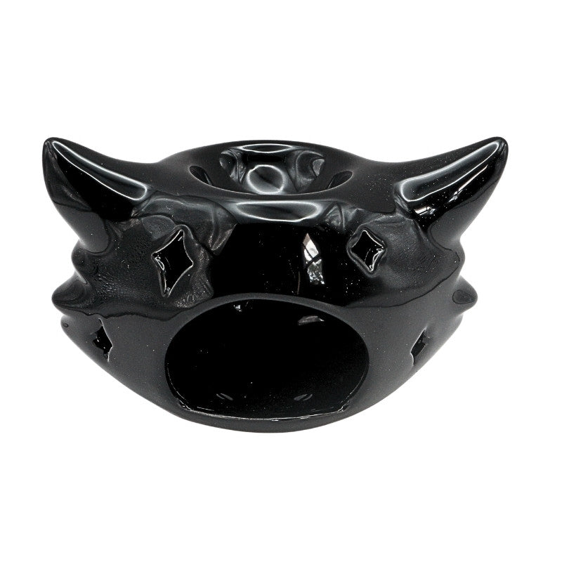 black ceramic oil burner in the shape of a cats head