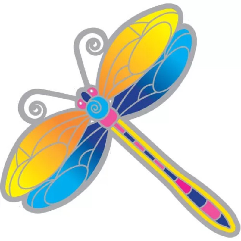 colourful window sticker of a dragonfly