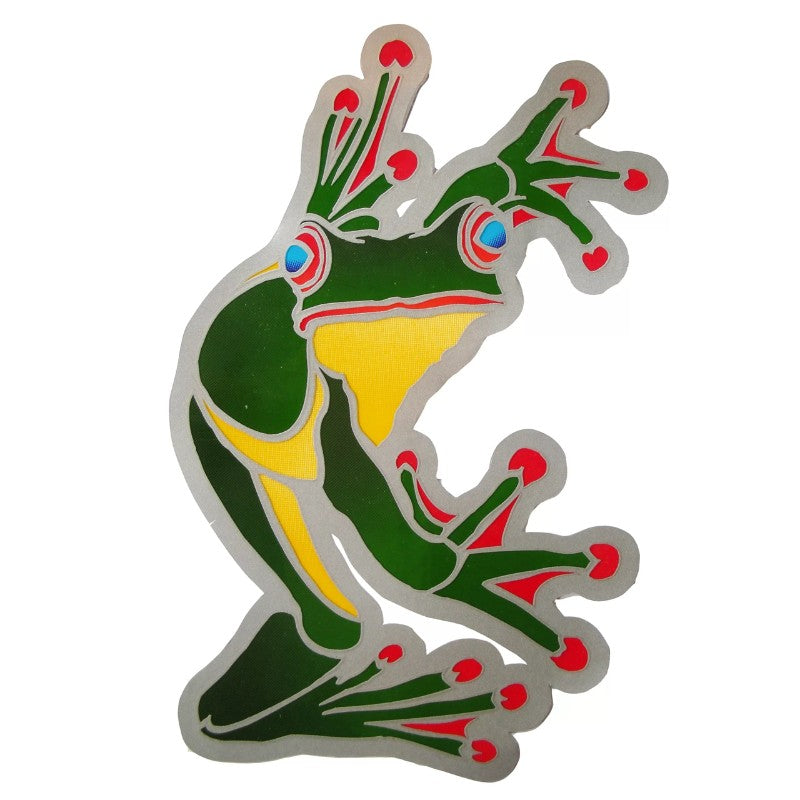 colourful window sticker of a tree frog