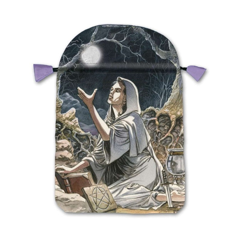 satin tarot bag with image of woman under a full moon