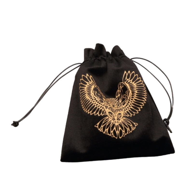 black and Gold Owl Tarot Bag for Tarot and Oracle Cards 12cm x 18cm