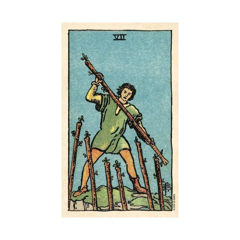 7 of wands card from The Smith-Waite Centennial Deck
