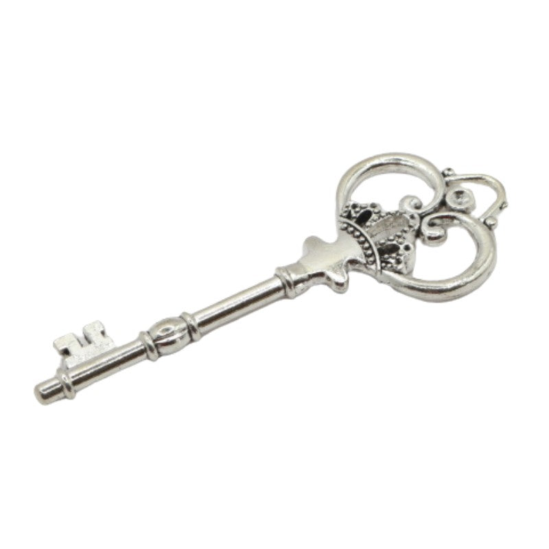Silver skeleton key with crown top