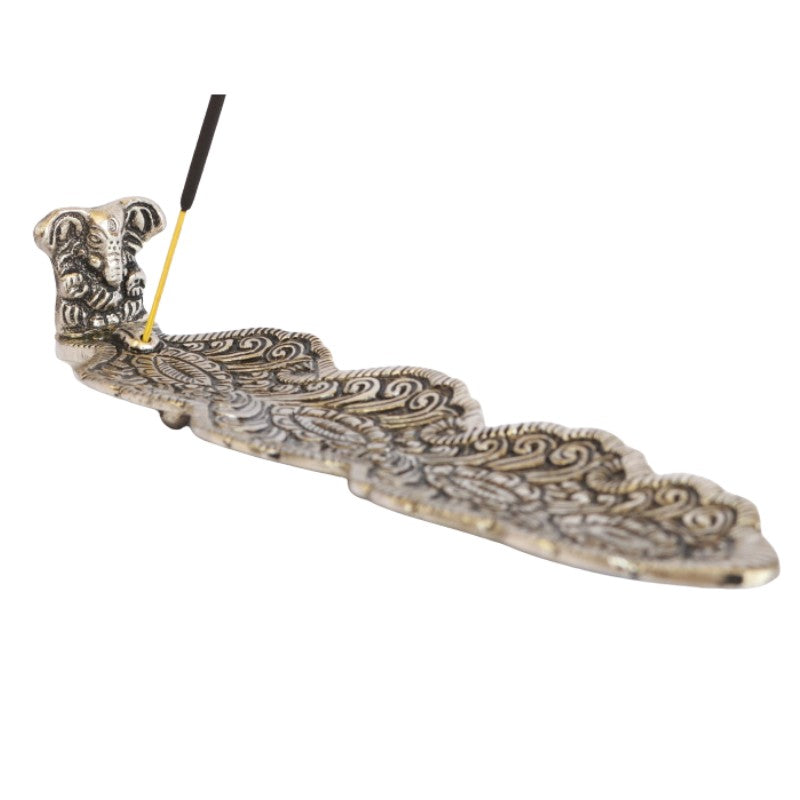 Aluminium Leaf Incense Stick Holder/ Ash Catcher With Ganesh