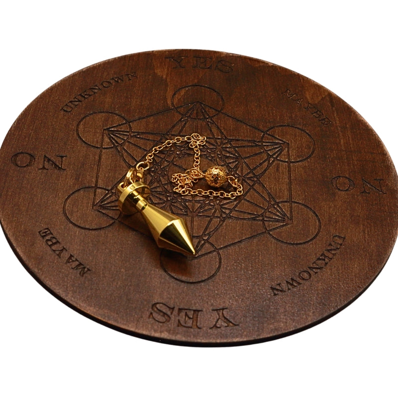 metatron's cube pendulum board with gold metal pendulum
