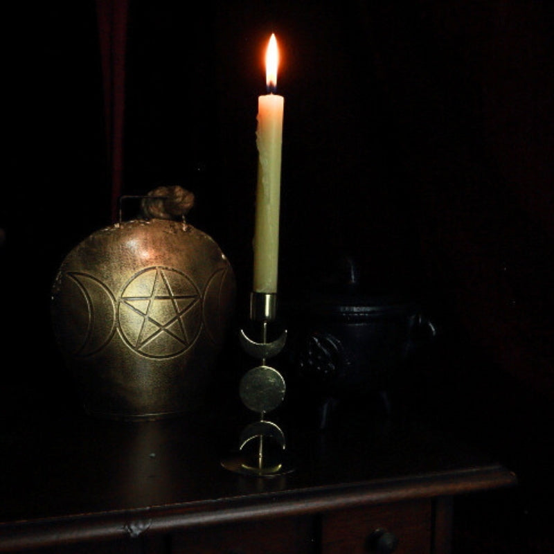 Brass Moon Phase Triple Moon Prayer/ Spell Candle Holder