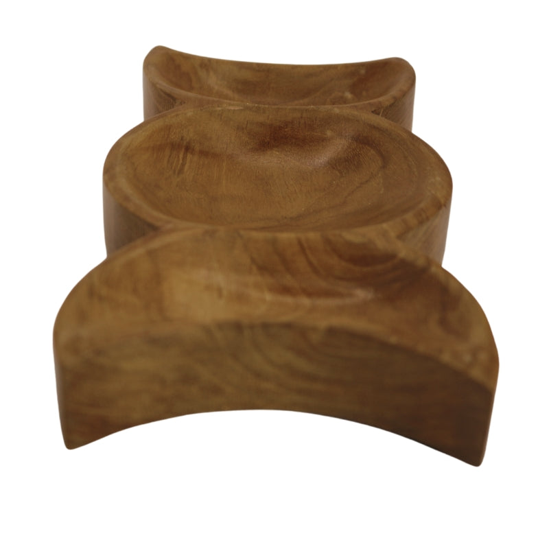 Teak Carved Triple Moon Wooden Bowl- Offering Bowl- Altar Bowl