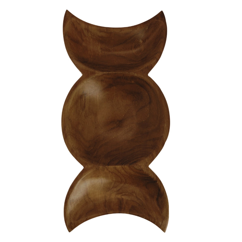 Teak Carved Triple Moon Wooden Bowl- Offering Bowl- Altar Bowl
