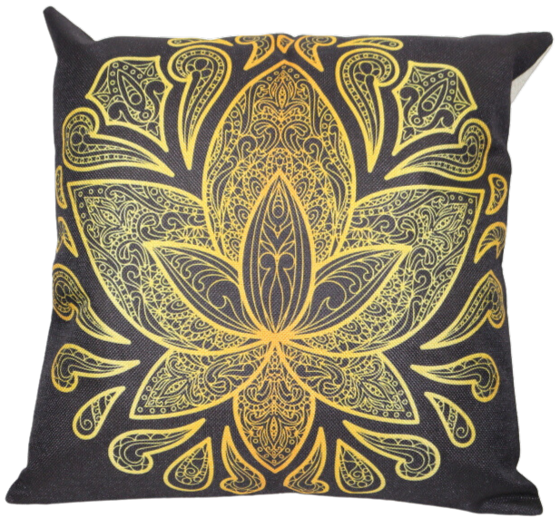 Floral Mandala Gold Printed Zen Yoga inspired Cushion Cover 45cm x 45cm