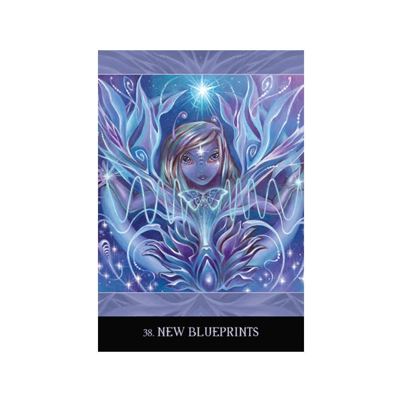 card from the beyond lemuria oracle deck featuring a blue fairy