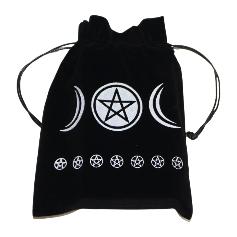 black tarot bag with white triple moon goddess print- sold by cygnet studio