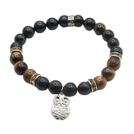 Tiger Eye Crystal Bracelet With Owl Charm