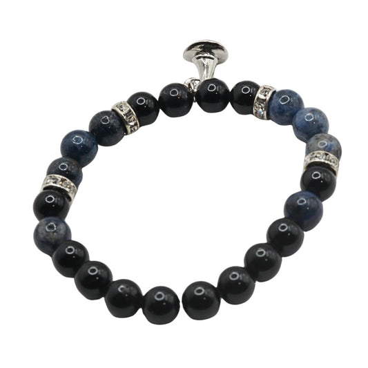 Black Tourmaline & Dumortierite Crystal Bracelet With Witch Hat Charm
