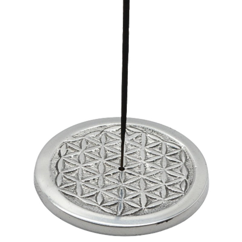 incense stick in a
 flower of life design aluminium incense burner