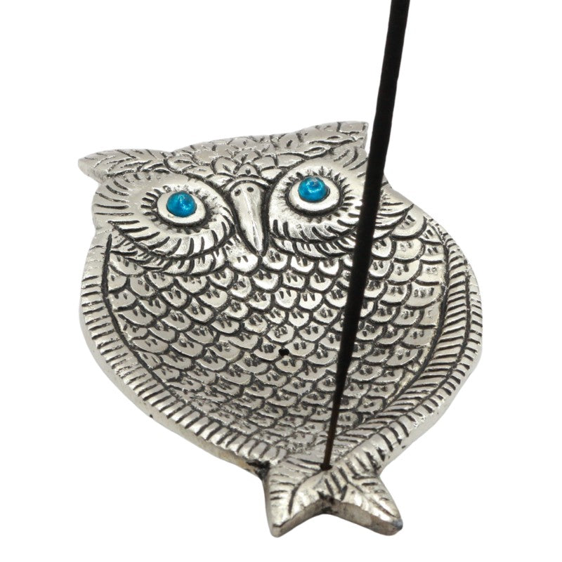 incense stick in an owl shaped aluminium incense burner