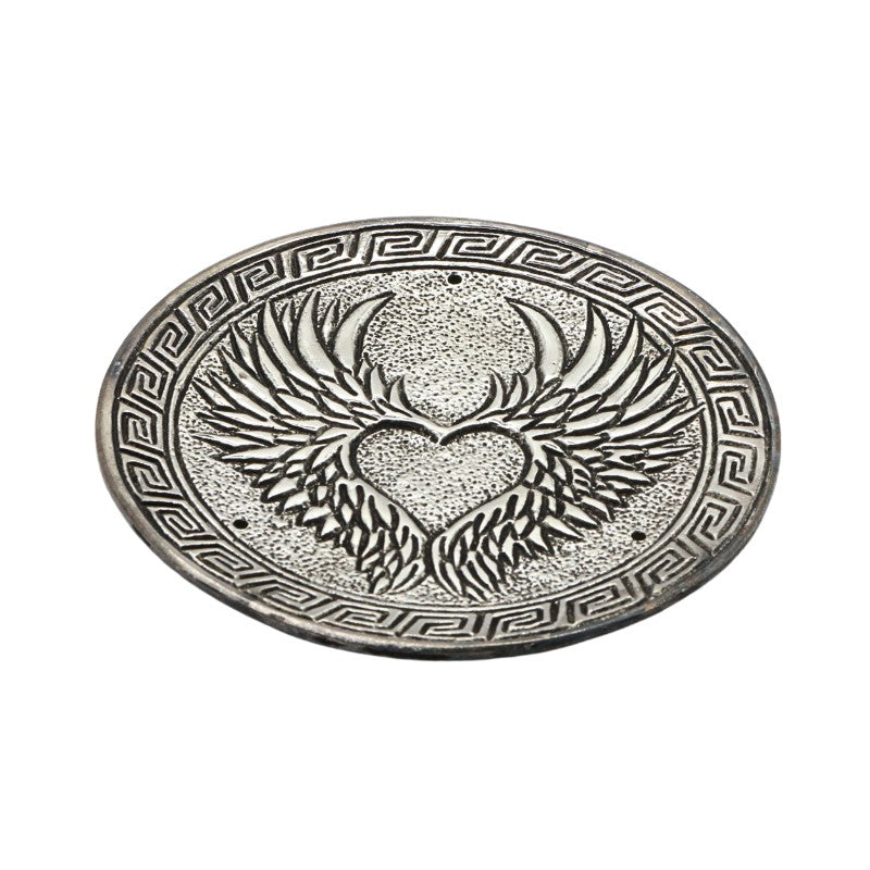 aluminium incense burner with angel wings in a heart pattern