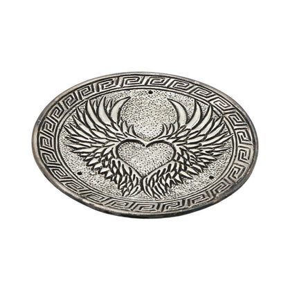 aluminium incense burner with angel wings in a heart pattern