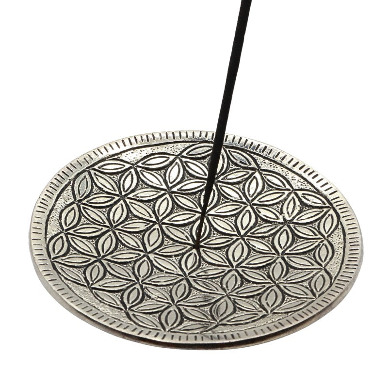 flower of life pattern  aluminium incense burner with central stick incense