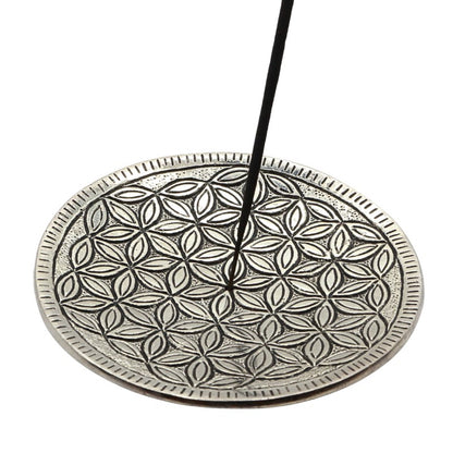 flower of life pattern  aluminium incense burner with central stick incense