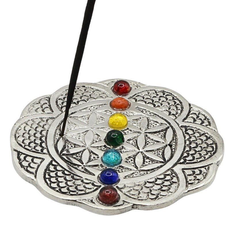 incense stick in an  aluminium incense burner with chakra beads 