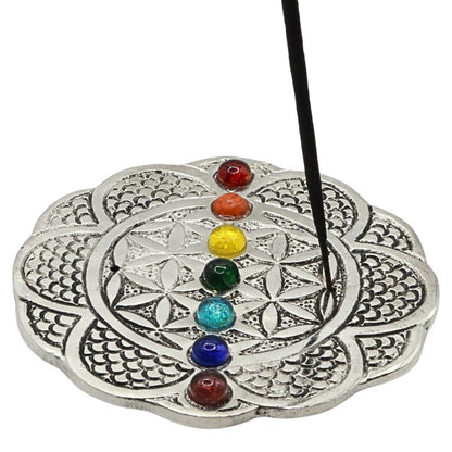 incense stick in an  aluminium incense burner with chakra beads 