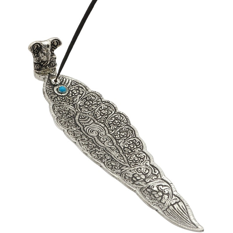 Aluminium incense burner with elephant HOLDING AN INCENSE STICK