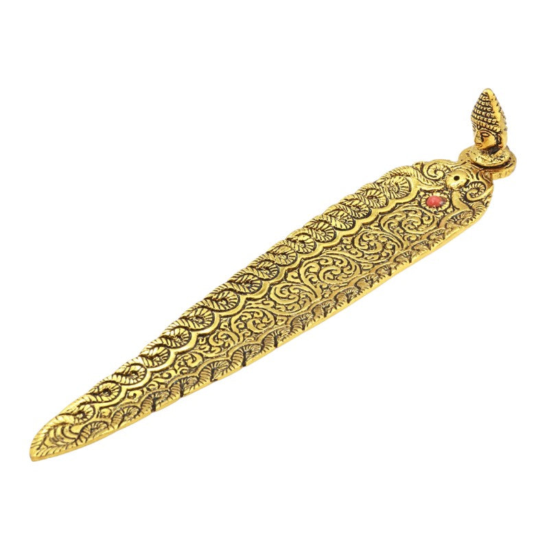 Gold aluminium incense holder with buddha head