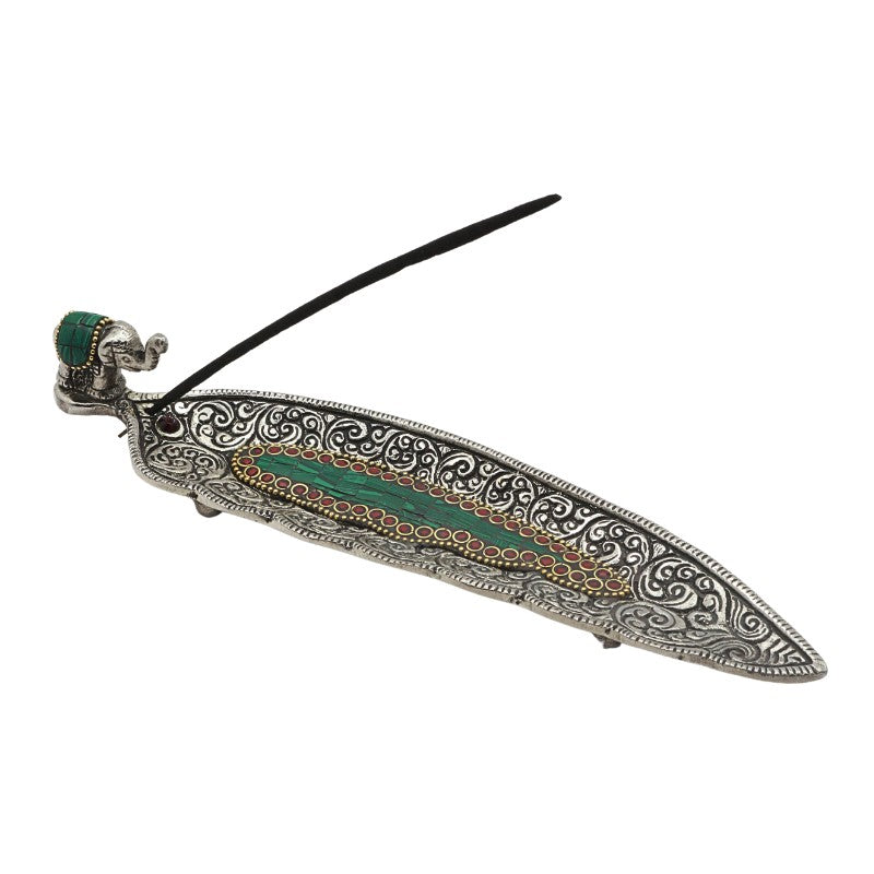 green elephant aluminium incense burner with incense stick