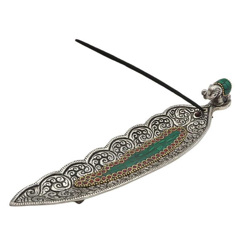 green elephant aluminium incense burner with incense stick