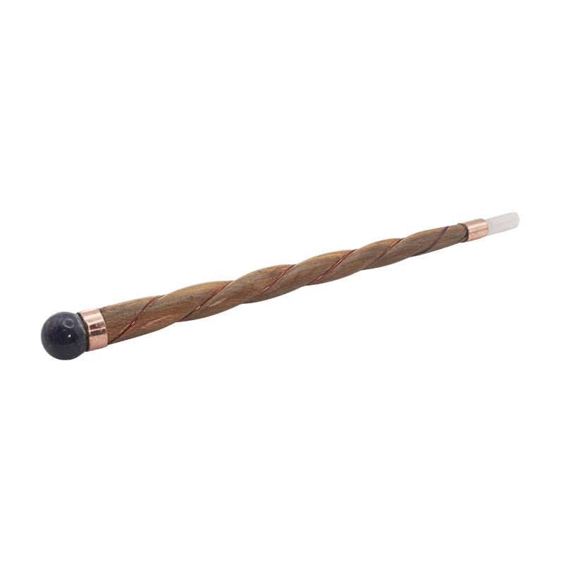  Polished Wooden Wand With amethyst ball at top and Rose Quartz Tip