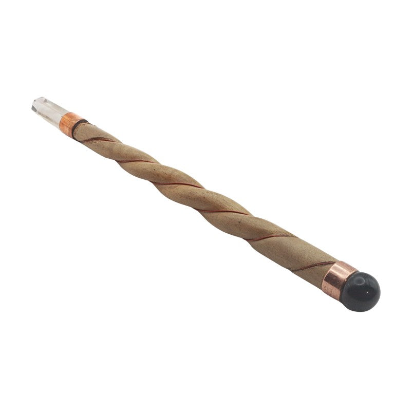 Amethyst & Polished Wooden Wand With clear quartz Tip