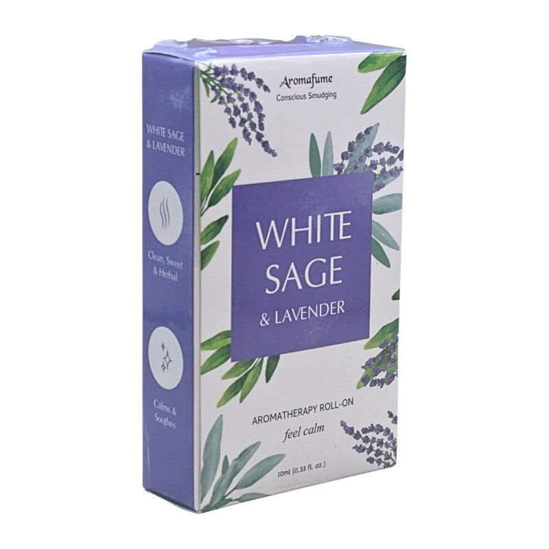 Packaging box with a white, purple and green floral label 
